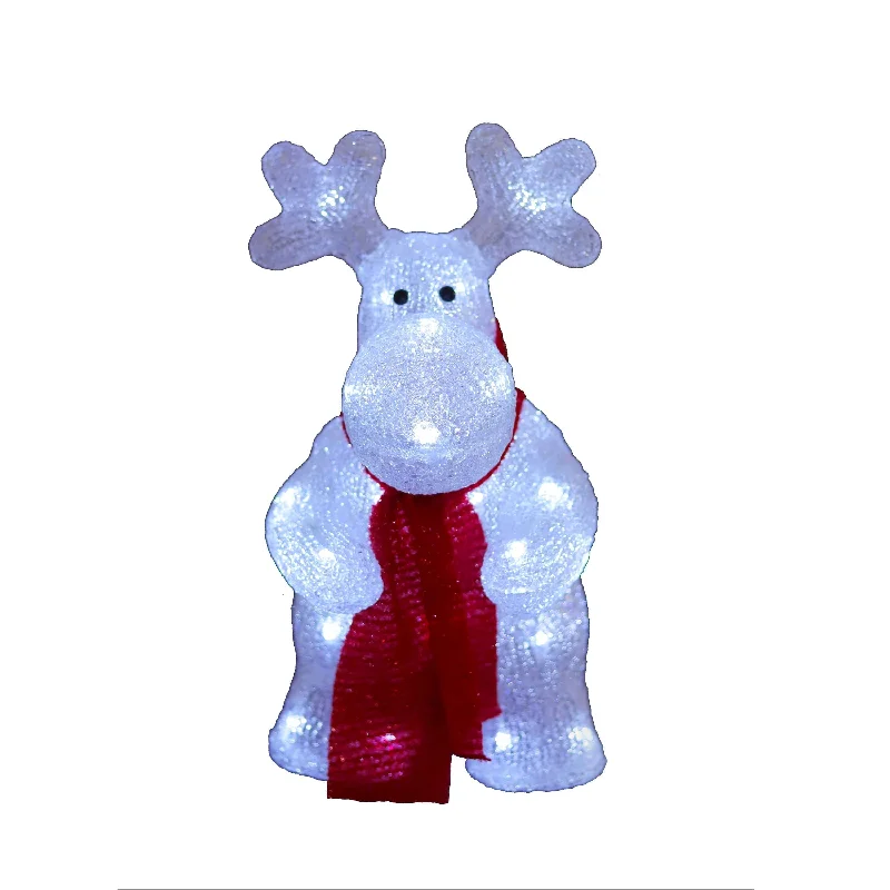 Hand - Carved Himalayan Salt Lamps for Home DecorAcrylic Deer with Red Scarf - H36cm - White LED