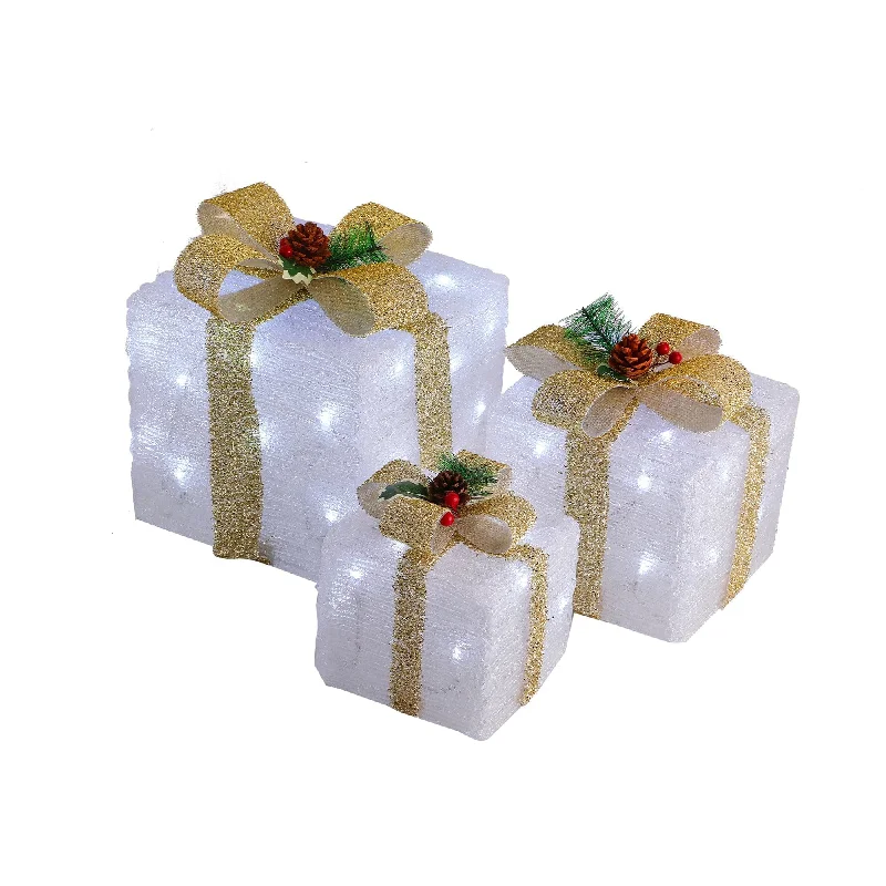 Small Salt Lamps for Desk and NightstandLED Acrylic Gift Box Set - Champagne- Plug In - 3 pcs in a set