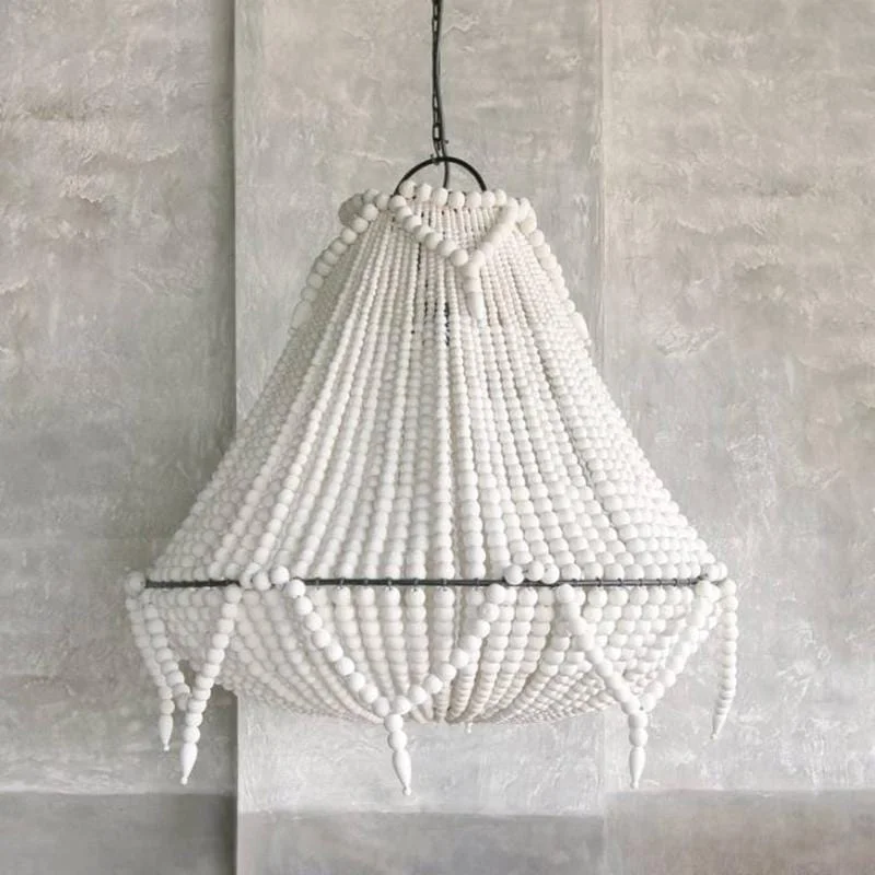 Chandeliers with Frosted Glass for a Softer Light DiffusionLarge Natural Wooden Beaded Chandelier