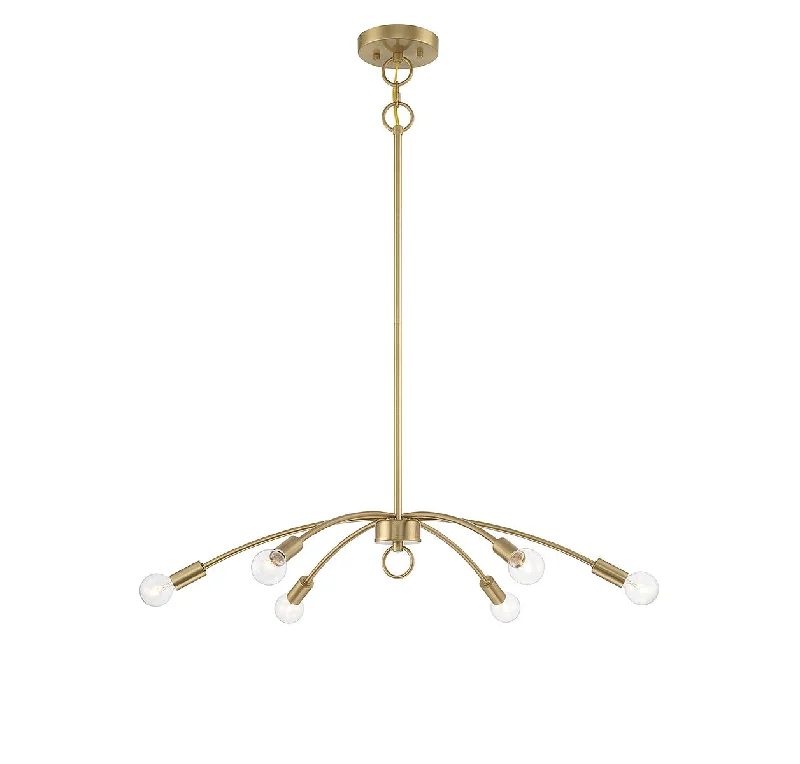 Chandeliers with Metal Frames in Gold FinishSix Light Chandelier