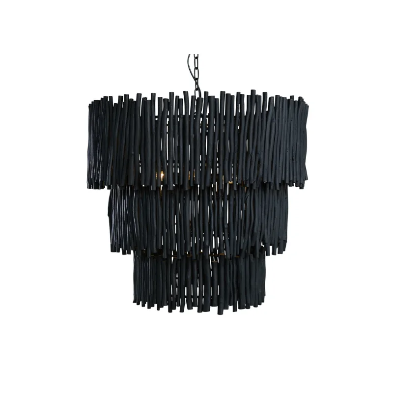 Chandeliers for High Ceilings to Fill Vertical SpaceOrganic Wooden Tiered Pendant