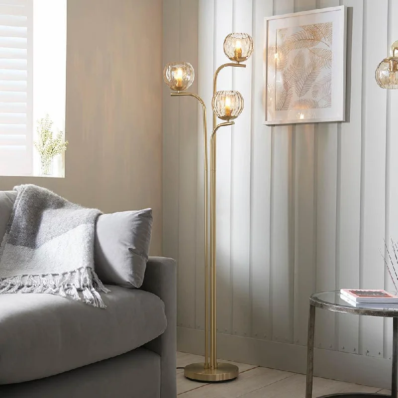 Fabric Floor Lamp with a Linen Shade for a Relaxed AestheticDimple 3 Light Brass Floor Lamp