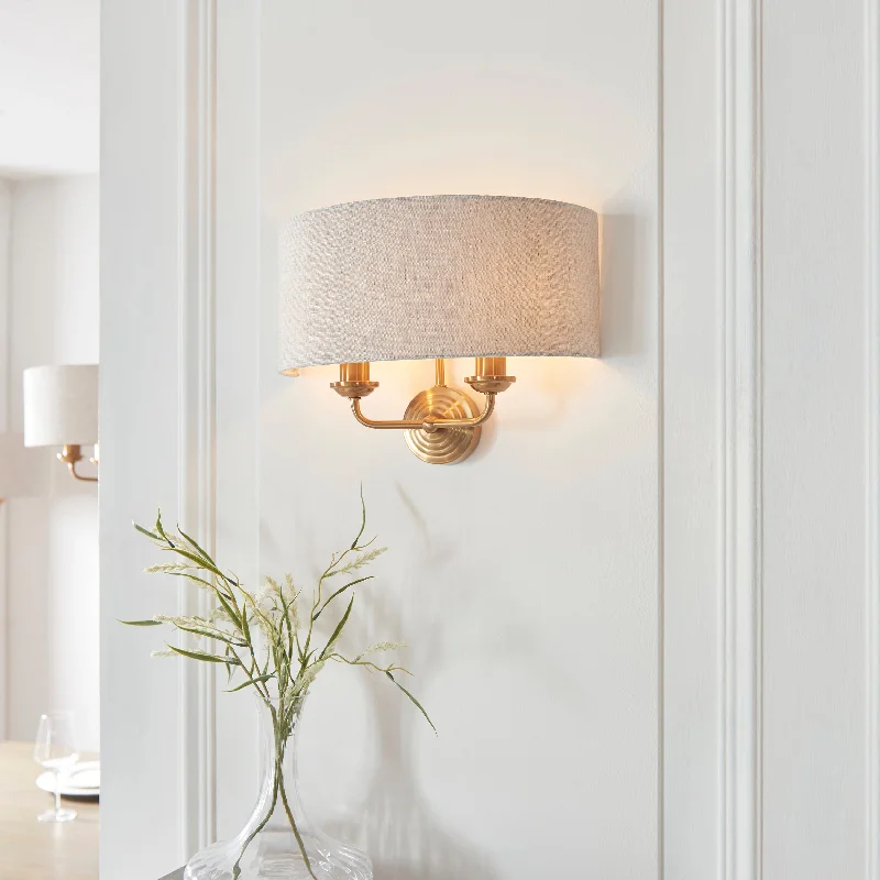 Wood Floor Lamp with Natural Grain for a Warm and Organic FeelEndon Highclere Brass Wall Light - Natural Linen Shade