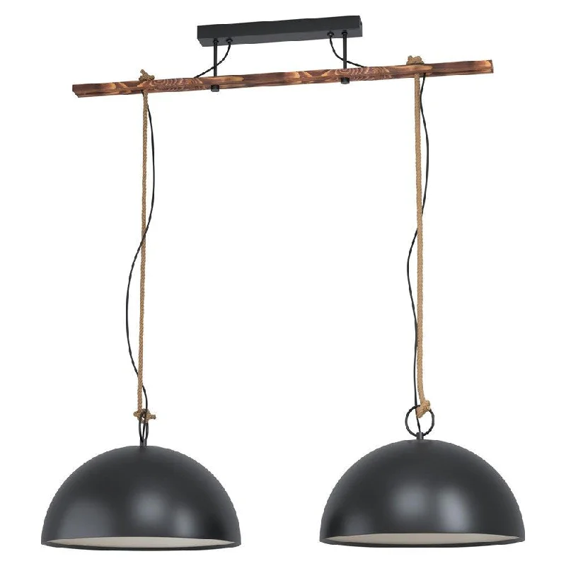 Durable Industrial Lighting for Harsh EnvironmentsHodsoll 2Lt Pendant Light in Black and Rustic Wood