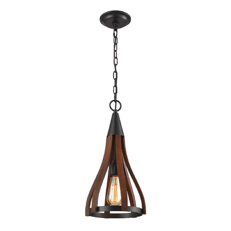 Industrial Lighting for Printing Press FacilitiesKhaleesi Bell Pendant Light in Oak Dark Red Wood (Small)