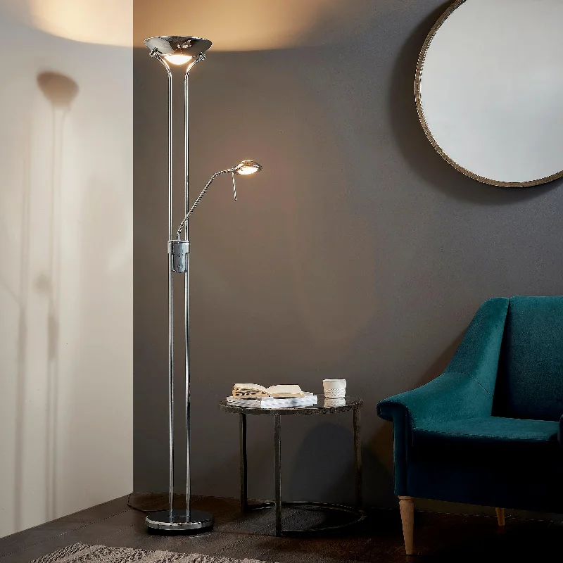 Wood Floor Lamp with Natural Grain for a Warm and Organic FeelRome Satin Chrome Mother & Child Floor Reading Lamp