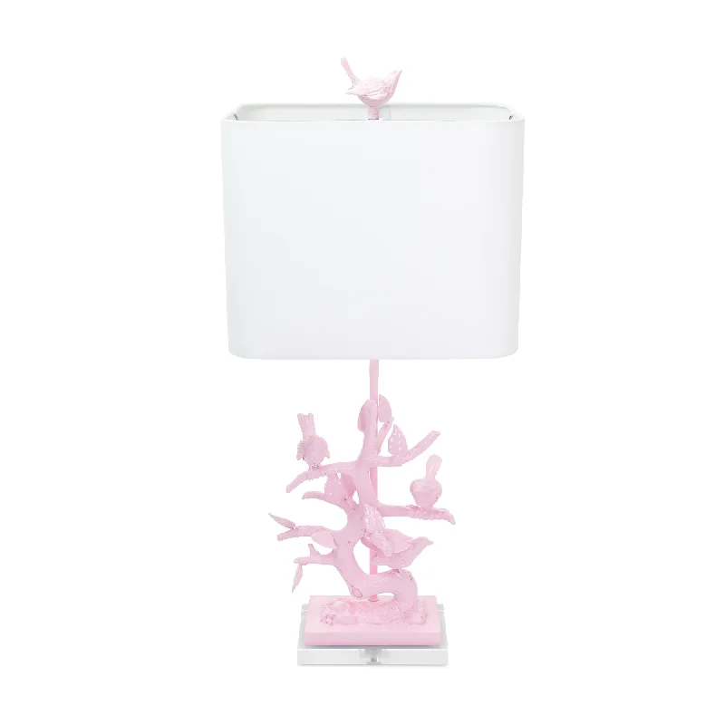 glass table lamps with a frosted surface for soft light diffusion29"H Bird on Branch Table Lamp-Blushing Bride Pink