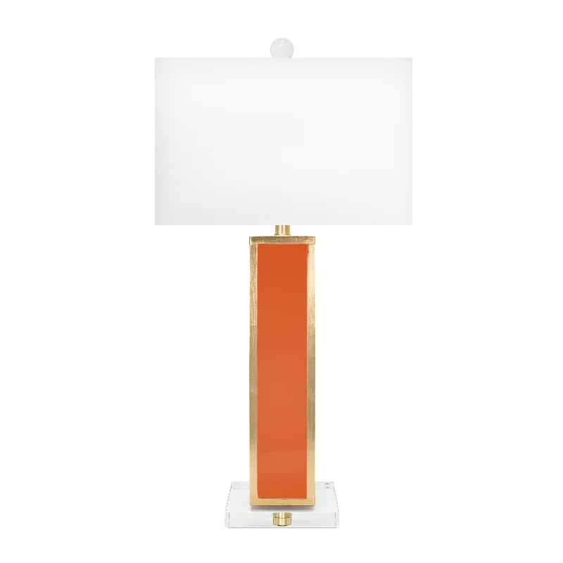 bohemian table lamps with colorful patterns for eclectic bedrooms31.5"H Orange/Gold Blair Table Lamp with White Linen Shade