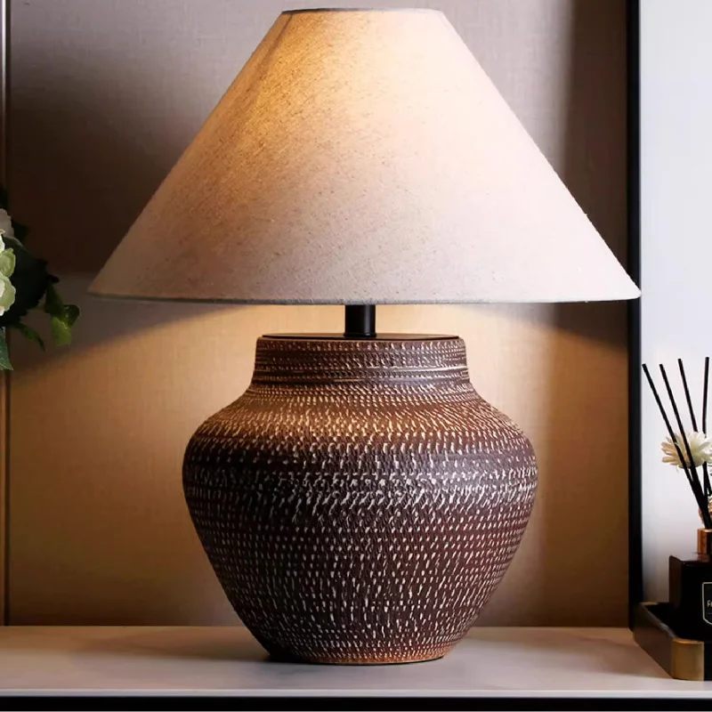 leather table lamps with a distressed texture for a rugged charmAya Ceramic Jar Table Lamp