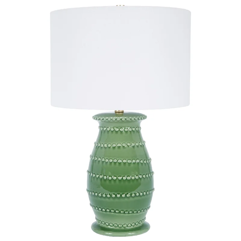 victorian style table lamps with ornate details for traditional homesCeramic Table Lamp in Green with White Linen Shade