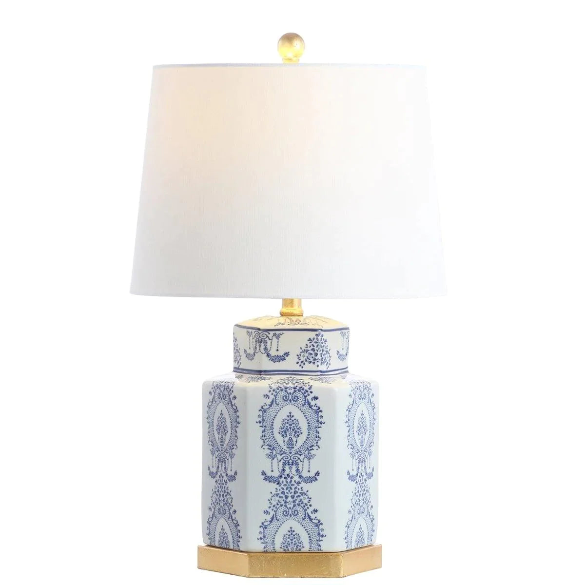 gothic style table lamps with dark finishes for a mysterious lookCeramic Table Lamp with Blue and White Lapis Design and Gold Accent, Set of 2