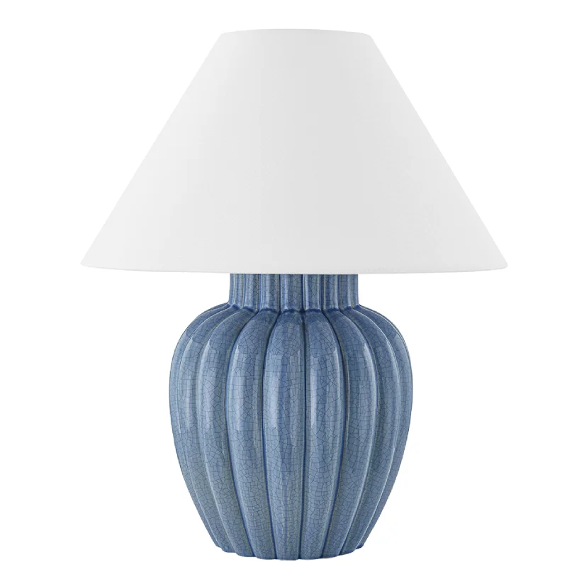 marble table lamps with a luxurious veined pattern for high end decorClarendon Crackled Ceramic Blue Fluted Table Lamp