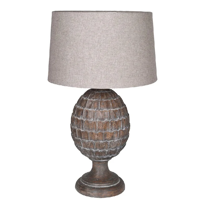 wooden table lamps with natural grain for a warm and organic feelDistressed Artichoke Table Lamp with Linen Shade 77cm