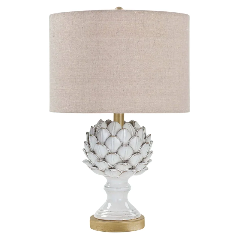 victorian style table lamps with ornate details for traditional homesLeafy Artichoke Ceramic Table Lamp (Off White)