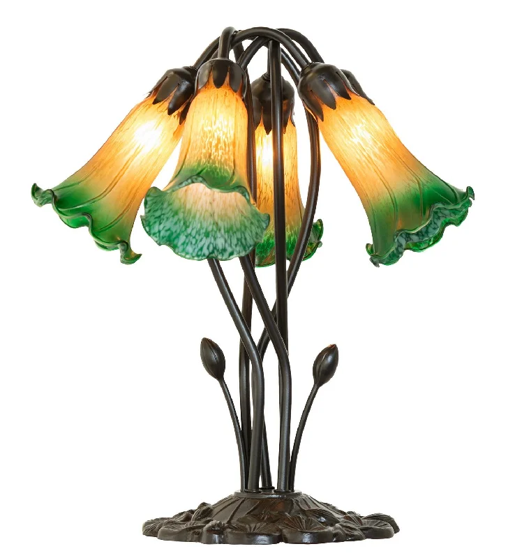 victorian style table lamps with ornate details for traditional homesAmber/Green Five Light Table Lamp