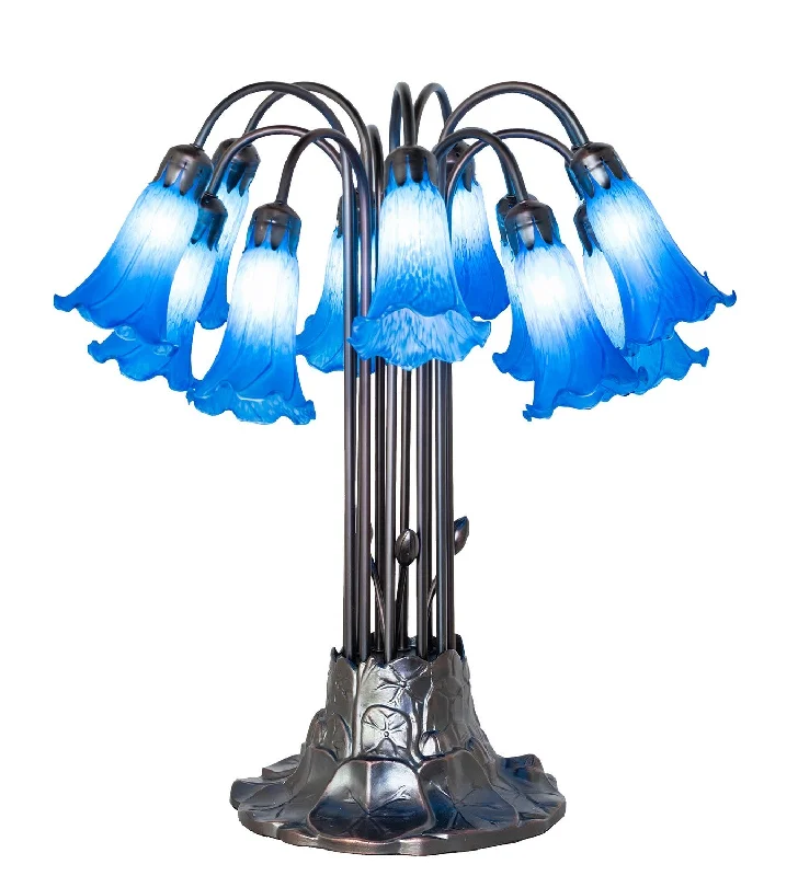 industrial style table lamps with exposed bulbs for loft apartmentsBlue Tiffany Pond Lily 12 Light Table Lamp