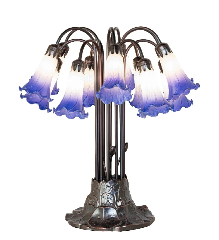 gothic style table lamps with dark finishes for a mysterious lookBlue/White Tiffany Pond Lily 12 Light Table Lamp