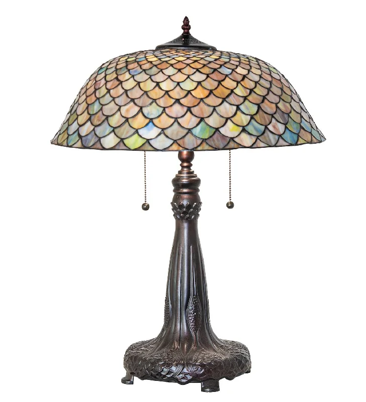 bohemian table lamps with colorful patterns for eclectic bedroomsTiffany Fishscale Two Light Table Lamp