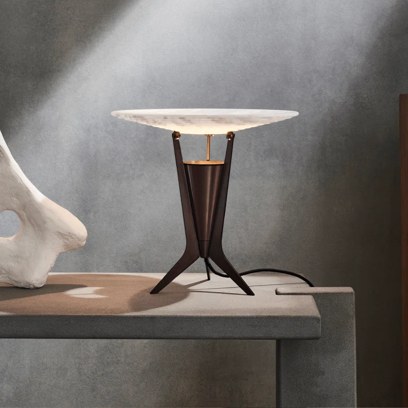 gothic style table lamps with dark finishes for a mysterious lookMid-Century Alabaster and Brass Table Lamp