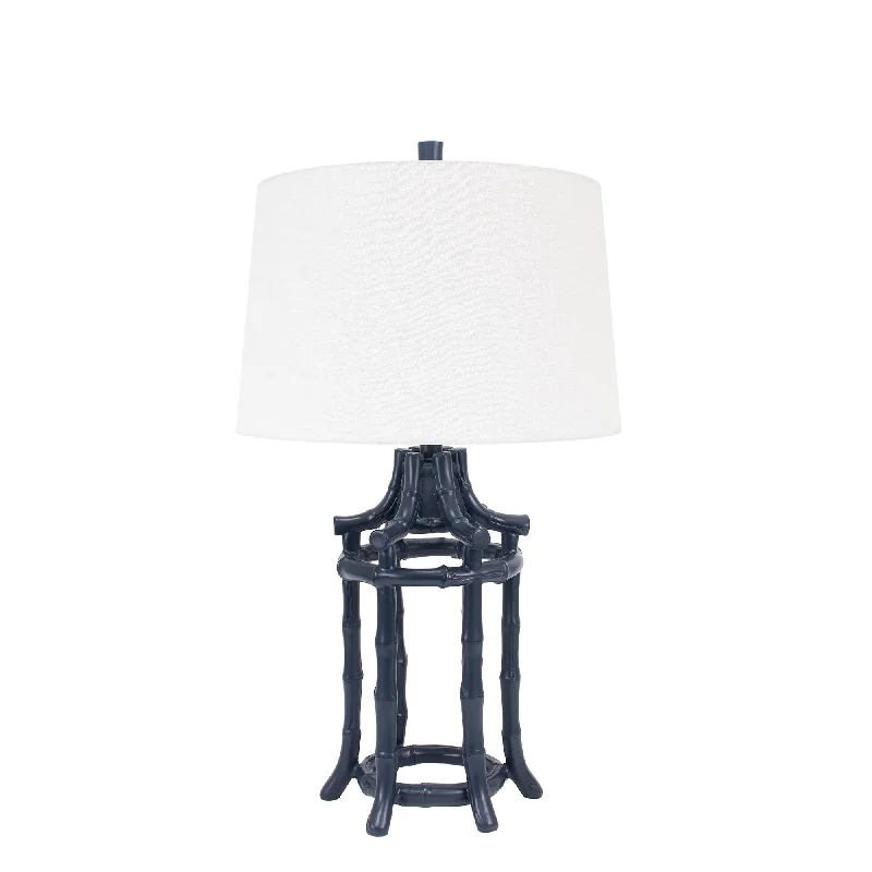 glass table lamps with a frosted surface for soft light diffusionNavy Bamboo Table Lamp-with Casual Linen Shade