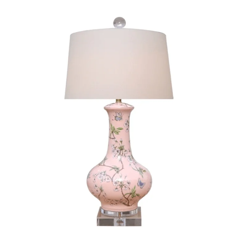 modern minimalist table lamps for contemporary living roomsPink Porcelain Cherry Blossom Vase Lamp With Crystal Base