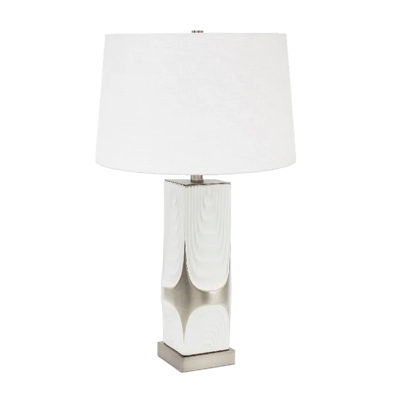 fabric table lamps with a linen shade for a relaxed and breathable lookWhite and Silver Drape Table lamp- with 14x16x10 soft silver lined shade