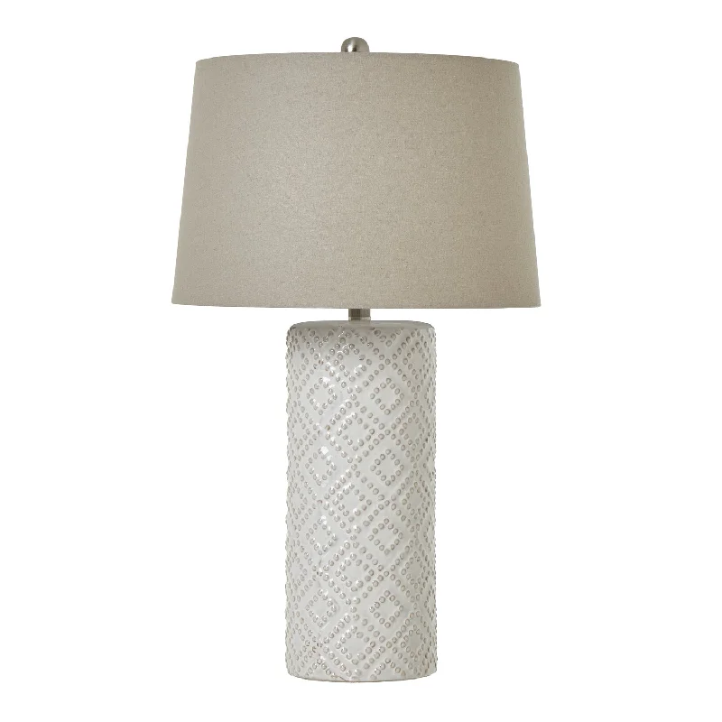 industrial style table lamps with exposed bulbs for loft apartmentsWhite Beaded Ceramic Lamp With Linen Shade 71cm