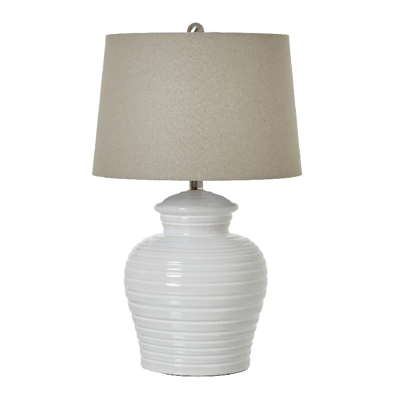 wooden table lamps with natural grain for a warm and organic feelWhite Ceramic Pot Lamp With Linen Shade 62cm