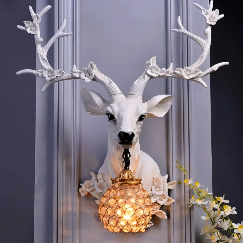 gothic style wall lamps with dark finishes for a mysterious libraryDeer Head Wall Lamp