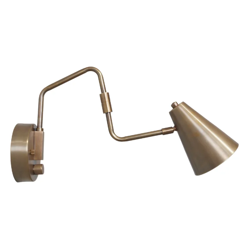 art deco wall lamps with geometric patterns for a retro - inspired bathroomMini Novel Brass Swing Arm Wall Lamp