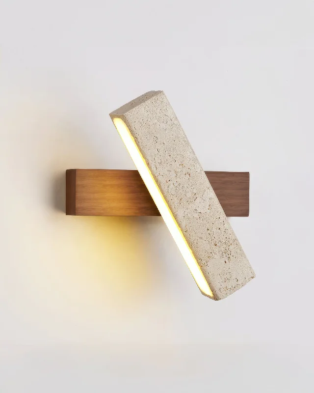 fabric wall lamps with a linen shade for a relaxed and breathable atmosphereRotary Calm Stone Wooden Accents Wall Lamp