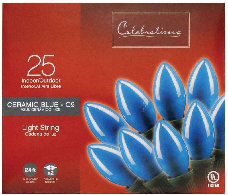 Solar - Powered String Lights for Energy - Saving BackyardsCelebrations  Incandescent  Blue  25 count String Lights  24 ft.