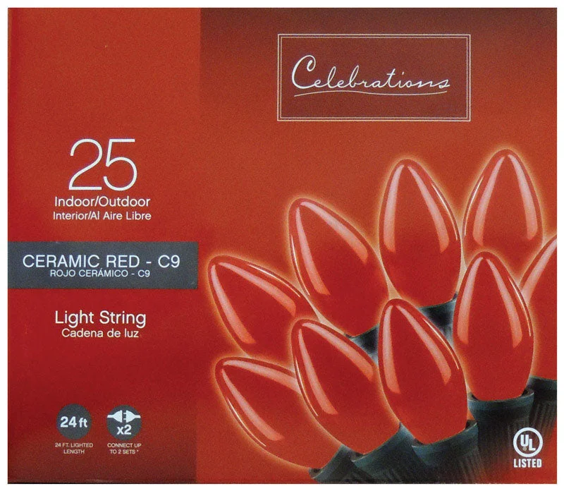 String Lights for Seasonal Decorations (Spring, Fall, etc.)Celebrations Incandescent Red 25 ct String Christmas Lights 24 ft.