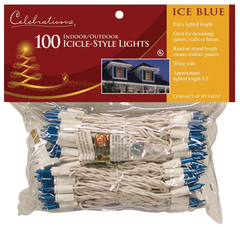 String Lights with Clear Bulbs for a Classic LookCelebrations  Incandescent  Blue  100 count String  Christmas Lights  8.5 ft.