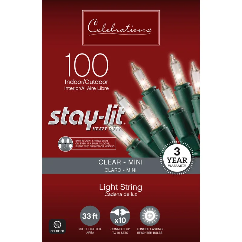 String Lights for Hotel Courtyard LightingCelebrations Stay-lit Incandescent Mini Clear 100 ct String Christmas Lights 33 ft.