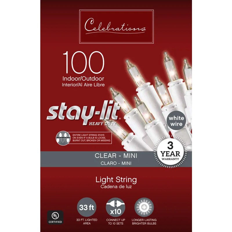 String Lights for Seasonal Decorations (Spring, Fall, etc.)Celebrations Stay-lit Incandescent Mini Clear 100 ct String Christmas Lights 33 ft.