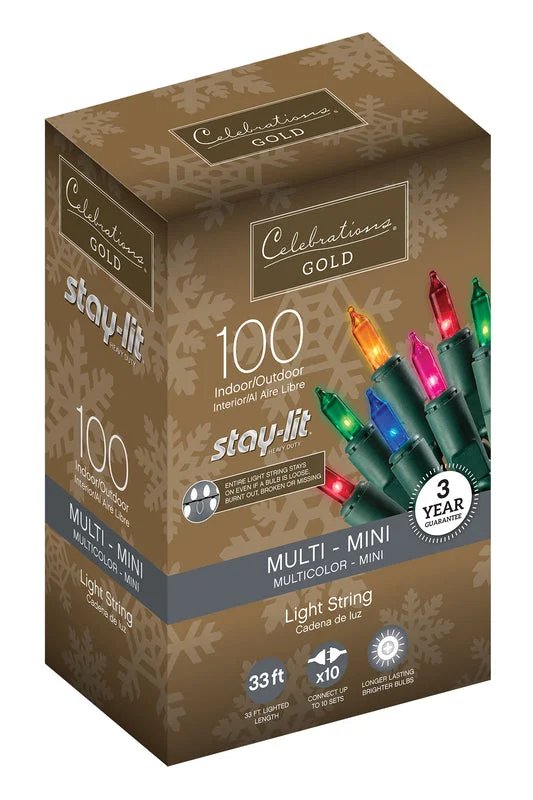 Solar - Powered String Lights for Energy - Saving BackyardsCelebrations  Stay-lit  Incandescent  Mini  Multi-color  100 count String  Christmas Lights  33 ft.